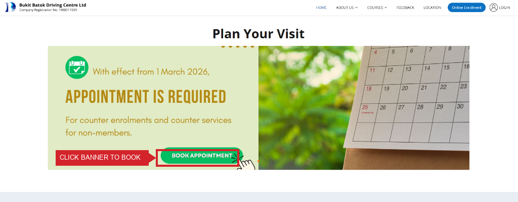 BBDC Enrolment Appointment Booking Banner