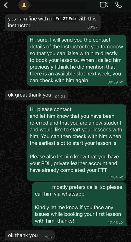 Customer WhatsApp screenshot