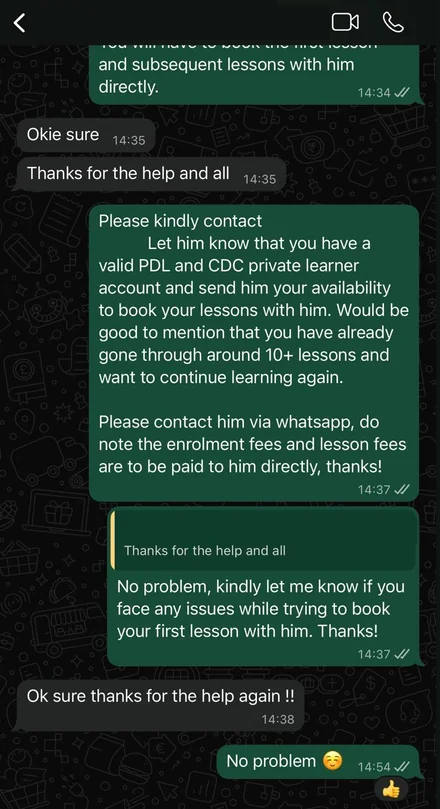 Customer WhatsApp screenshot